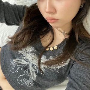 Rhinestone Detail Long Sleeve Crop Top